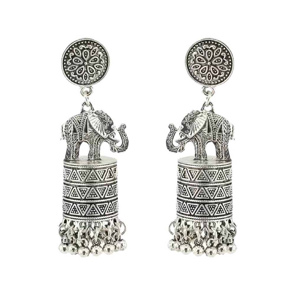 Boho vintage style silver elephant earrings